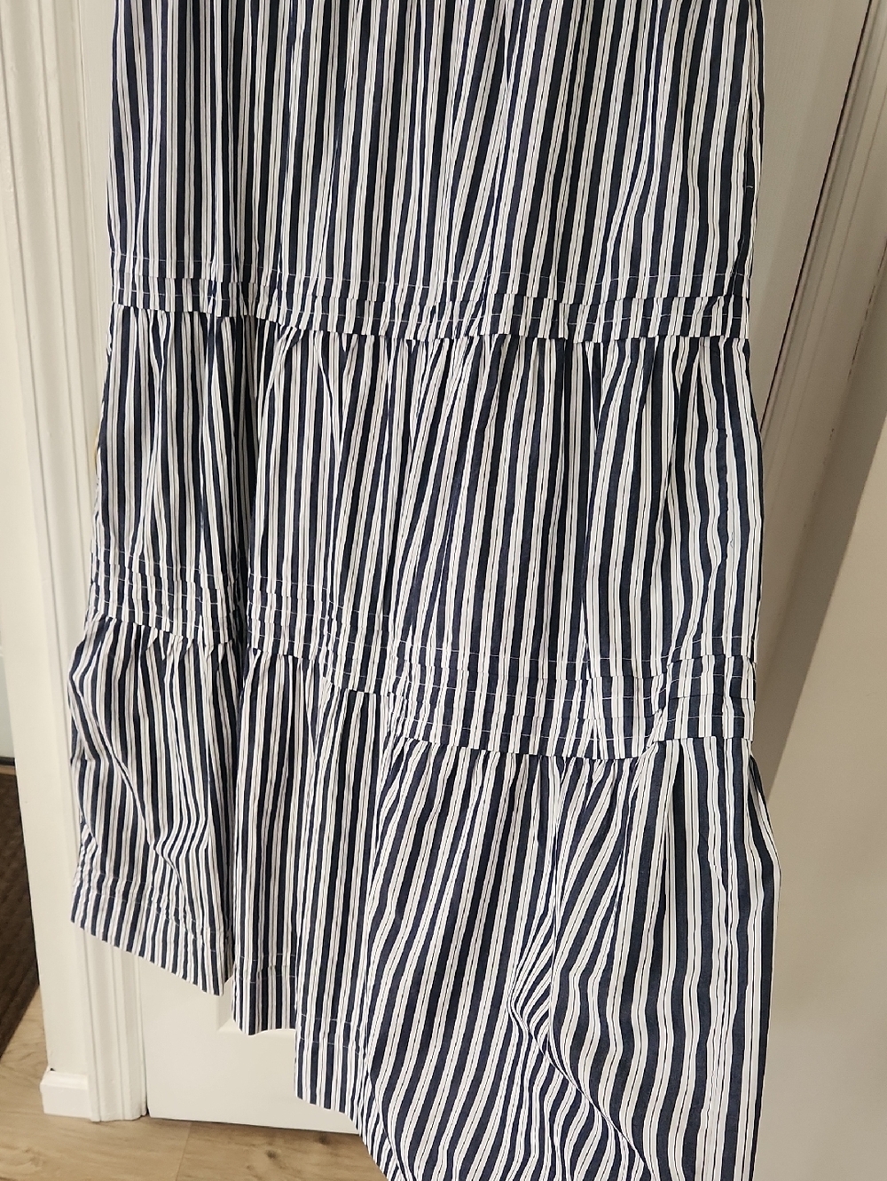 Quince 100% Organic Cotton Poplin Tiered Maxi Dress in Hudson Stripe L - Picture 6 of 17